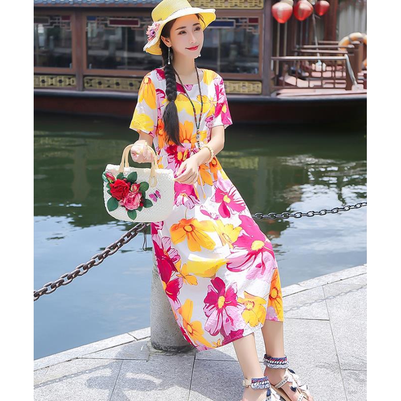 Đầm Cotton Lanh Mỏng Dáng Rộng In Hoa Cổ Điển Mới Chất Lượng Cao | BigBuy360 - bigbuy360.vn