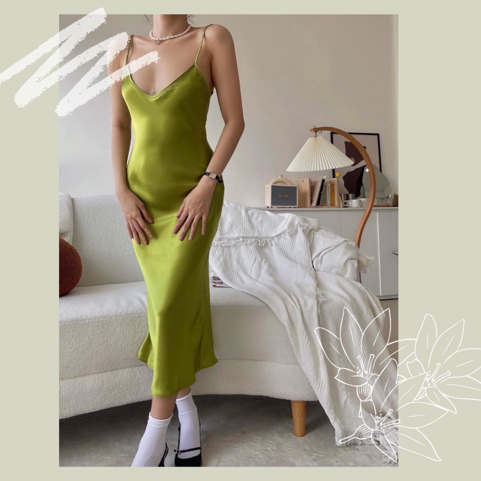 Đầm body lụa dáng dài đuôi cá chất liệu lụa satin
