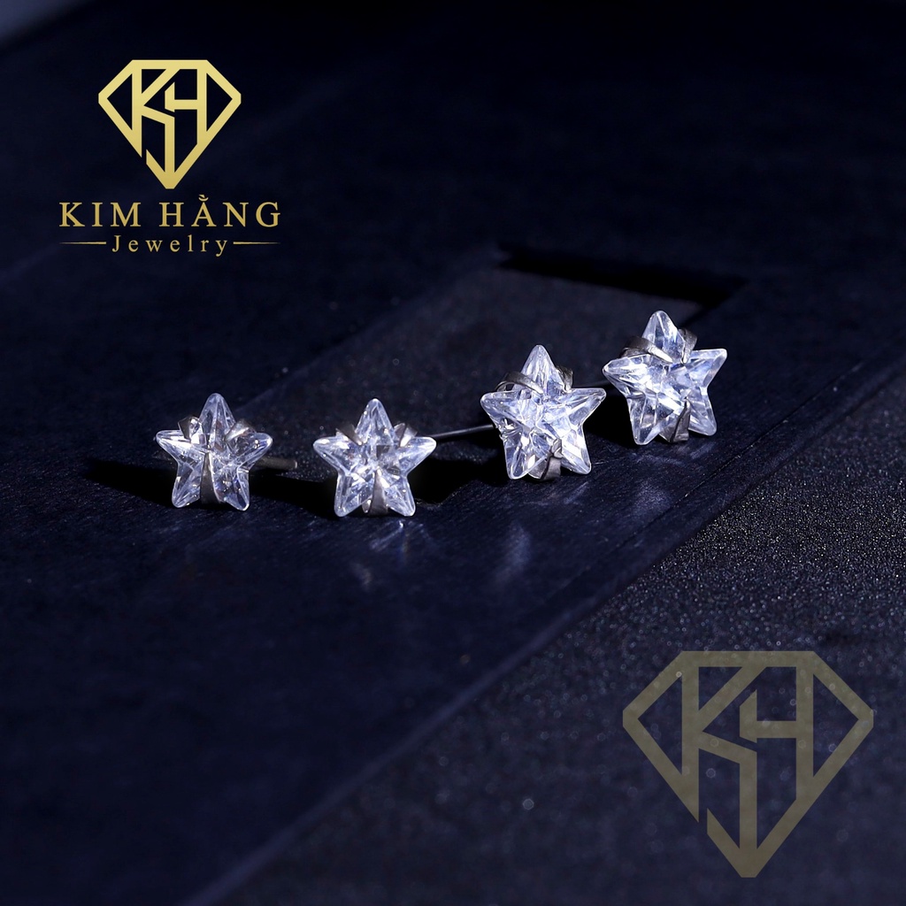 Khuyên Tai Bạc Nụ Ngôi Sao Đá Trắng KHJER078 - Chốt Đẩy