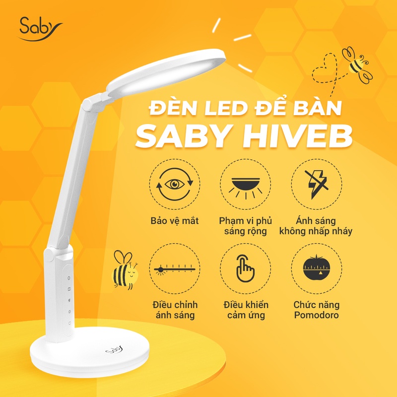 Đèn bàn học chống cận Saby HiveB, đèn học tổ ong - bóng Led quang phổ toàn phần không nhấp nháy bảo vệ mắt