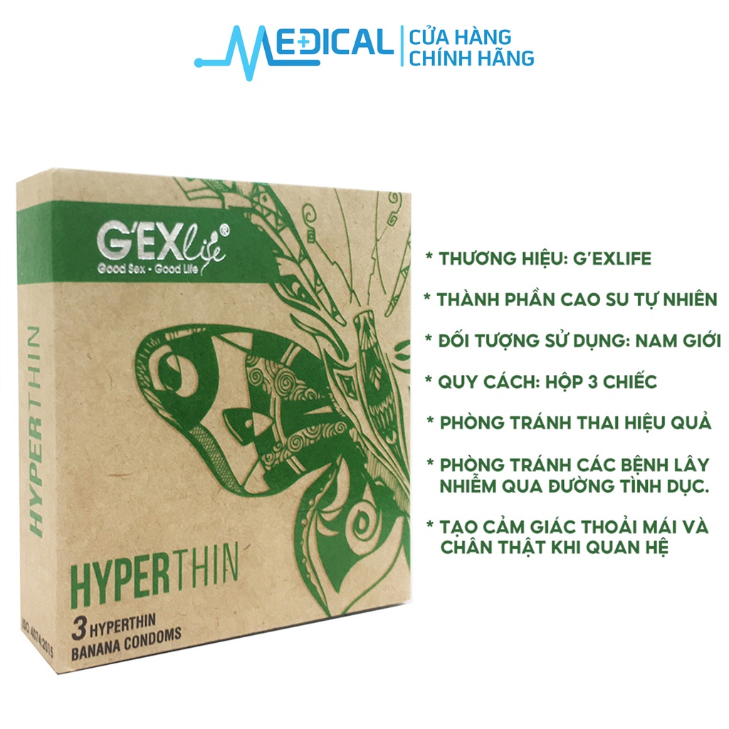 Bao cao su G'EXlife hyperthin B/3 hương chuối (Hộp 3 chiếc) - MEDICAL