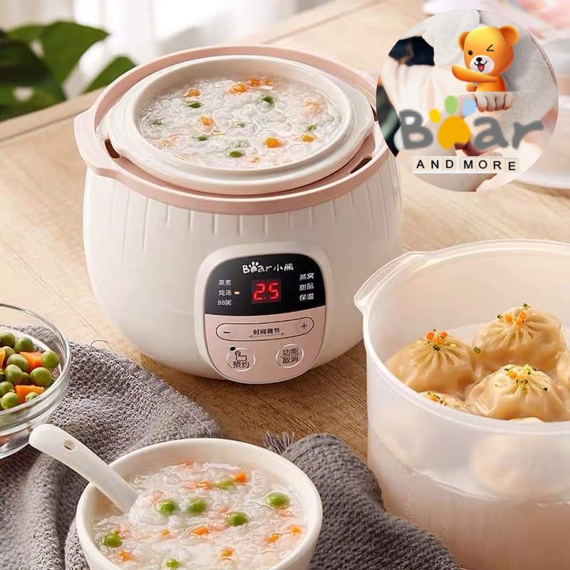 Nồi ninh hầm cách thuỷ nấu cháo cho bé Bear (có thể vừa nấu cháo vừa hấp củ quả)