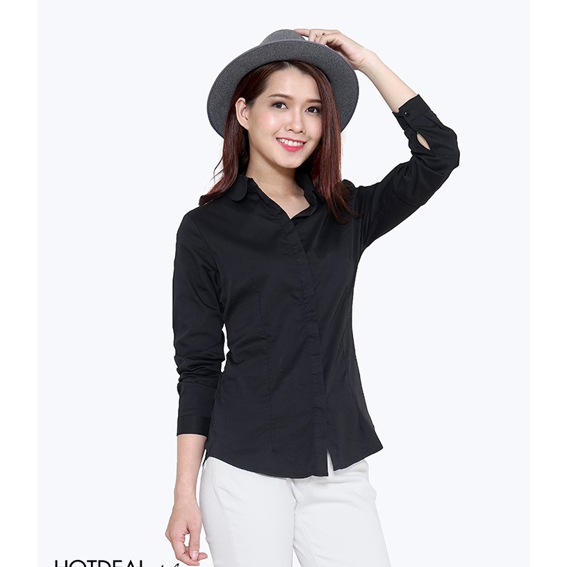 Áo Sơmi Nữ Đen Thanh Lịch Vải Mềm