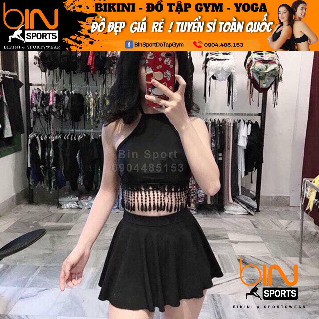Bộ Bơi Nữ Hai Mảnh Quần Gỉa Váy Tua Rua Freesize BHV033
