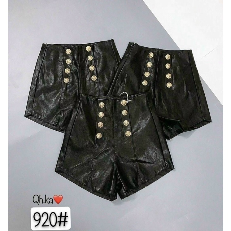 quần sooc da khuy cạp cao