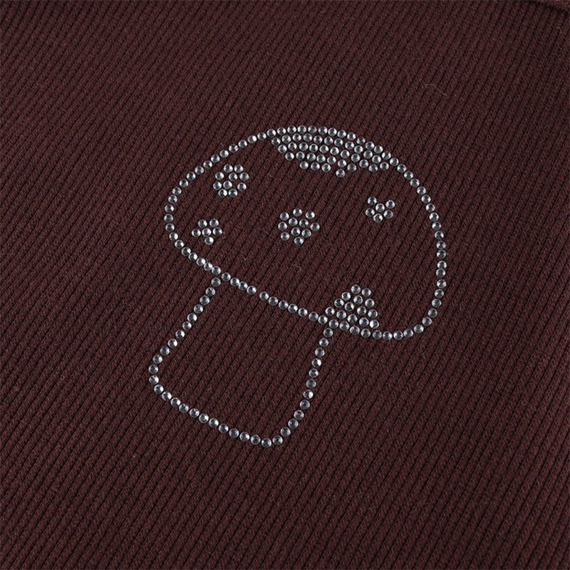 Mary Áo Croptop Dệt Kim Không Tay Cổ Chữ U Đính Đá Hình Nấm Gợi Cảm Cho Nữ