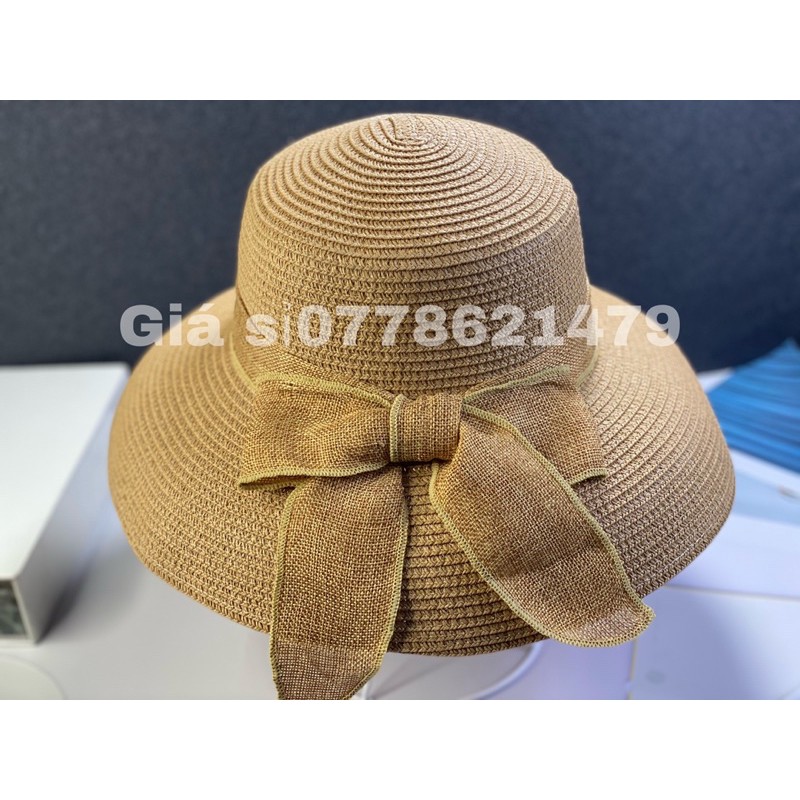Mũ cói dây lồng đèn cột nơ du lịch đi biển thời trang nữ