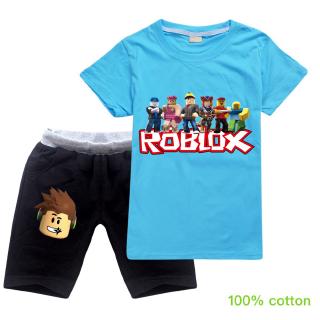Roblox Bộ Đồ Thể Thao 2 Món Áo Thun Tay Ngắn + Quần Short Vải Cotton Trơn Thời Trang Mùa Hè Cho Bé Trai / Gái