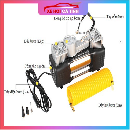 Bơm ô tô 2 xi lanh 12v cao cấp lấy nguồn trực tiếp từ acquy, Bơm lốp oto mini 12v công suất lớn 280w BẢO HÀNH 12 tháng