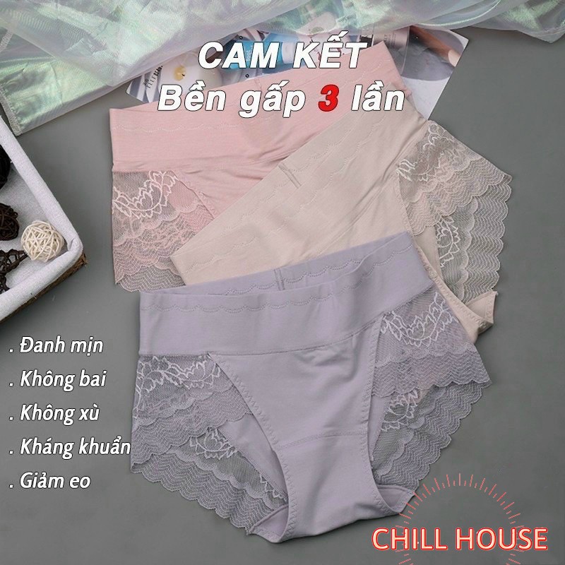 Quần lót nữ cotton CẠP CAO kháng khuẩn phối ren gen bụng - CO GIÃN THON GỌN V2 -BIG SIZE- quần chíp nữ hàng cao cấp