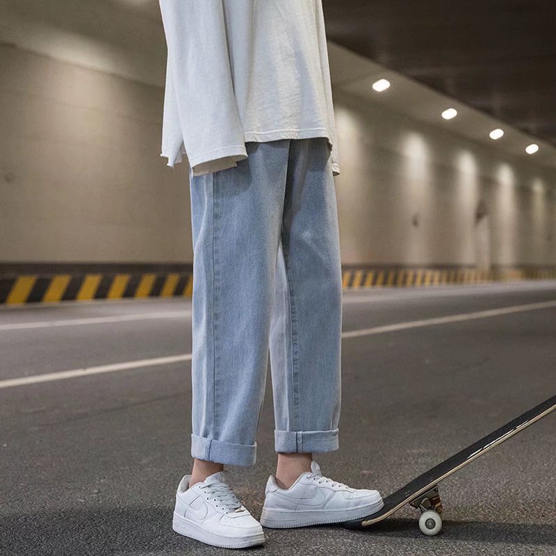 Quần jeans Ống Rộng Lưng Thun Thoải Mái Phong Cách Hip Hop Đường Phố Nhật Bản Cho Nam Cỡ S-5XL