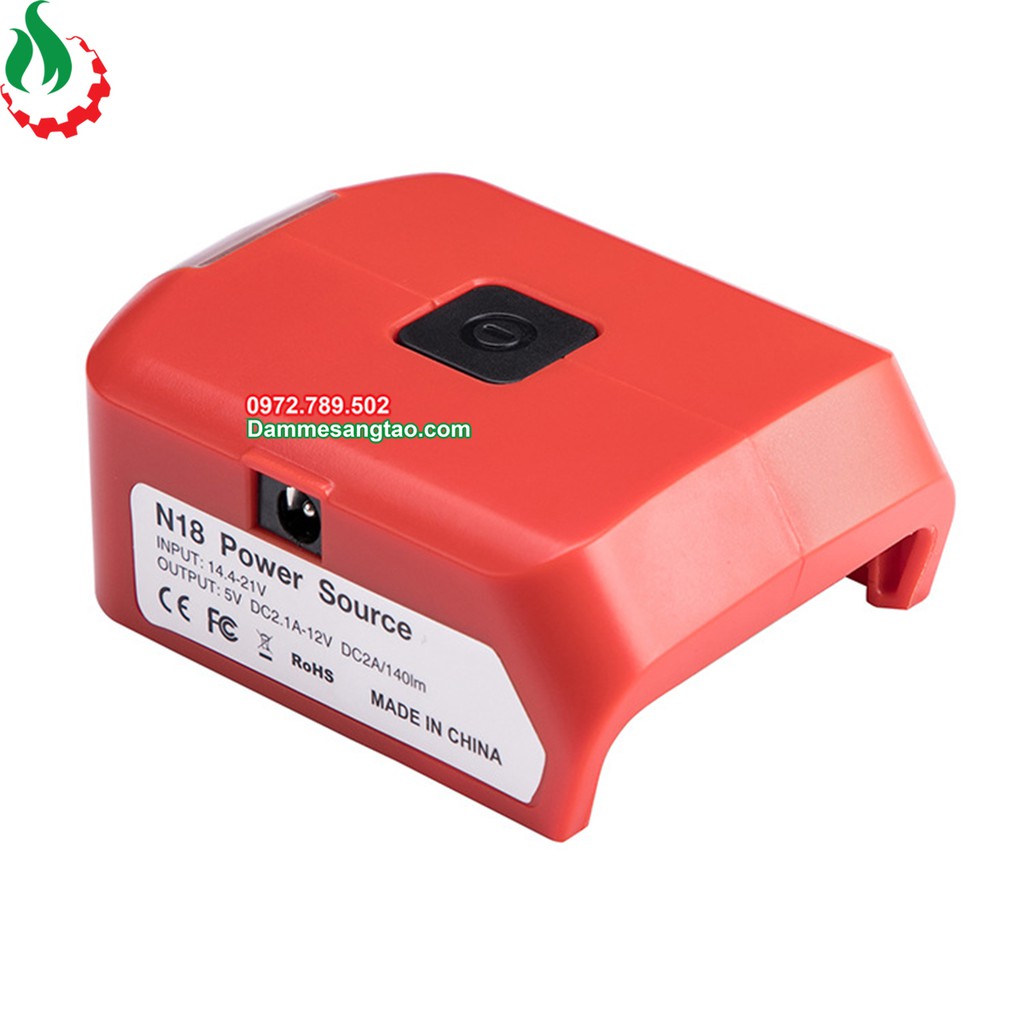 Đế chuyển pin milwaukee 18V cổng sạc điện thoại và DC 12V