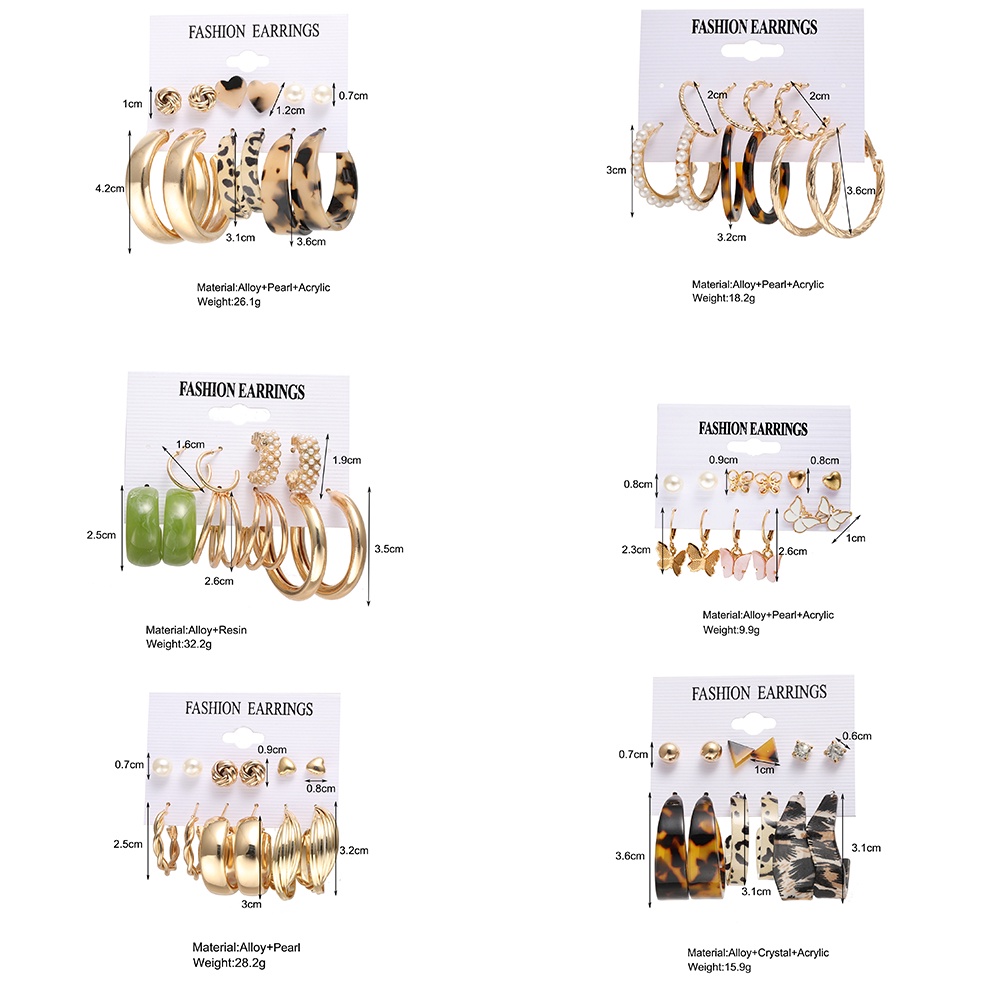 iF YOU Set 9 đôi khuyên tai vòng vàng ngọc trai thời trang bohemian