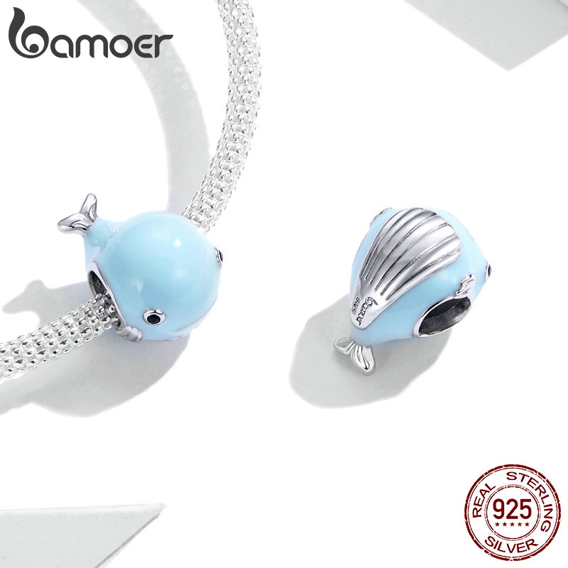 Hạt Phụ Kiện Bamoer BSC250 Bằng Bạc 925 Thiết Kế Cá Voi Xanh Lam Làm Trang Sức Thời Trang