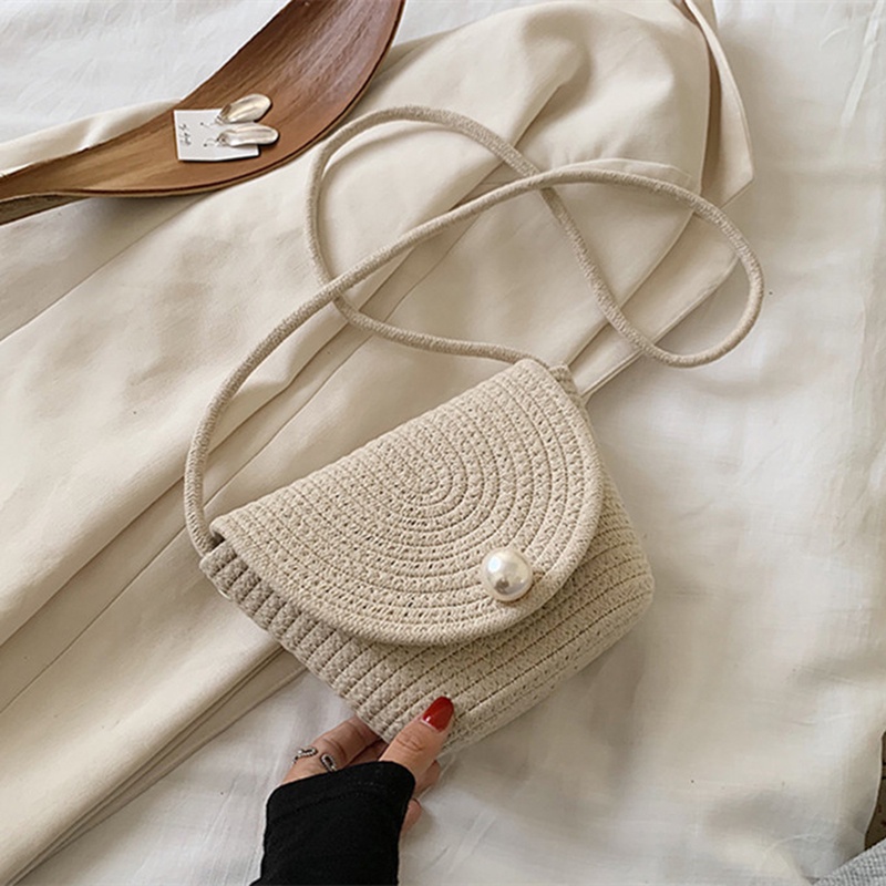 Túi cói IELGY chất liệu rơm dệt đính ngọc trai thời trang dành cho nữ