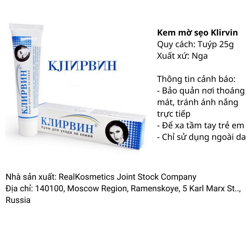 Kem Mờ Sẹo KLIRVIN Nga, Giảm Sẹo Lồi, Lõm, Sẹo Thâm, Do Mụn