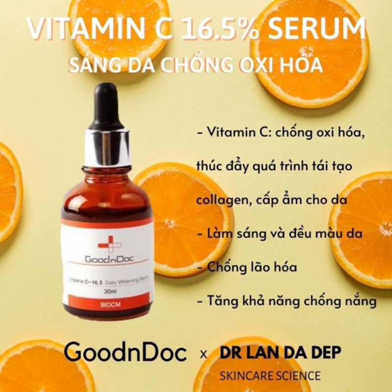 Serum GoodnDoc Vitamin C 16.5 Daily Whitening Dưỡng Trắng Sáng Da Giảm Thâm Nám Sạm Da Chống Lão Hóa