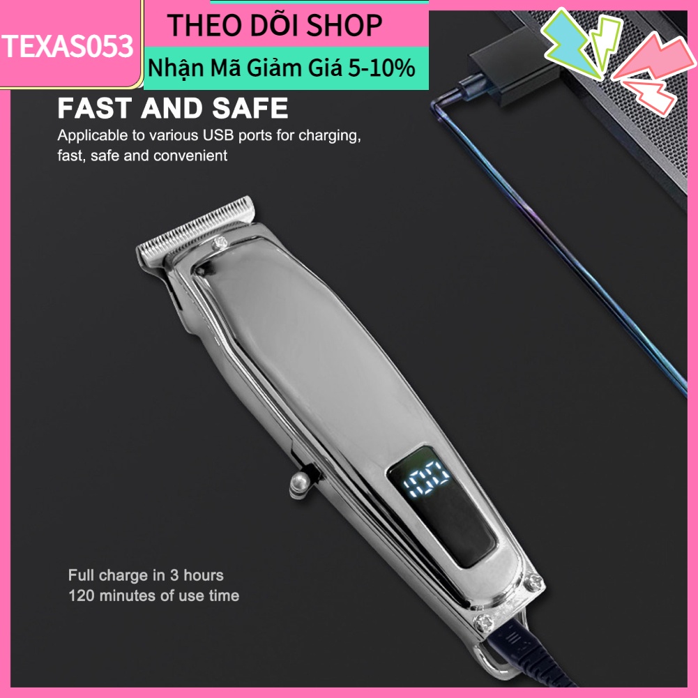 [Hàng HOT] SK-827 Tông đơ cắt tóc tặng kèm 4 đầu cắt và phụ kiện chuyên nghiệp màu bạc sạc USB độ ồn thấp cho nam【Texas053】