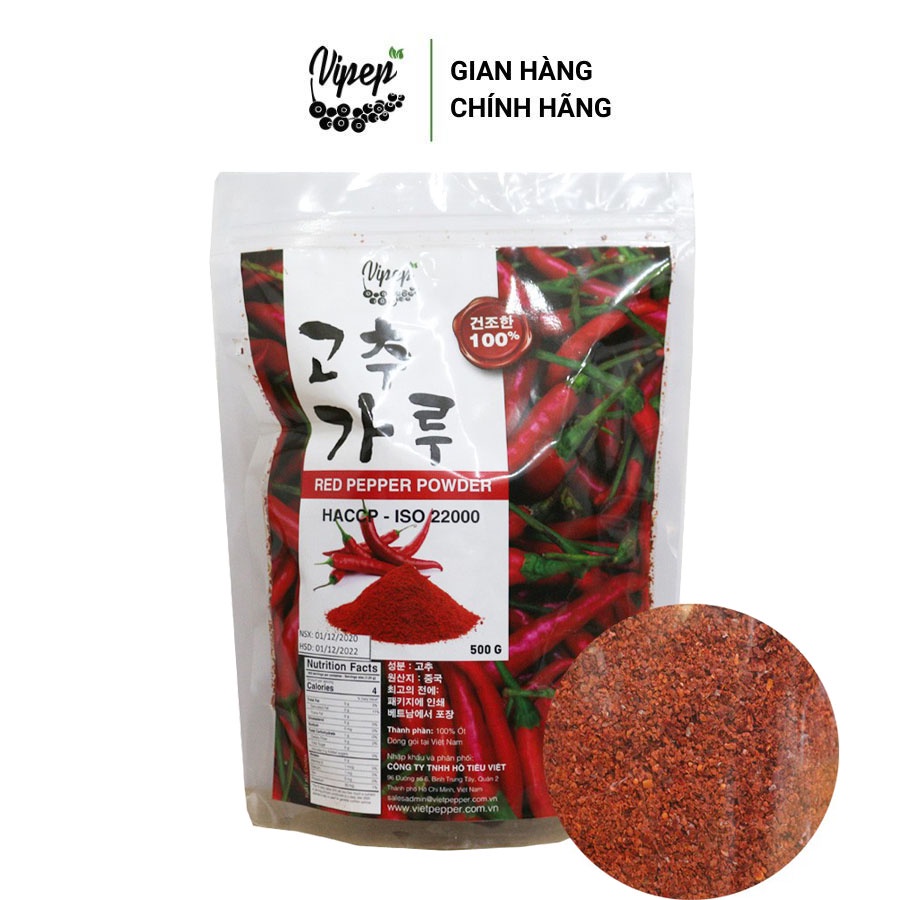 Ớt vảy cánh nhỏ, cay nhẹ, làm kim chi 500g - 100% từ giống ớt Hàn Quốc nguyên chất - Vipep chuyên gia vị ớt bột Hàn Quốc