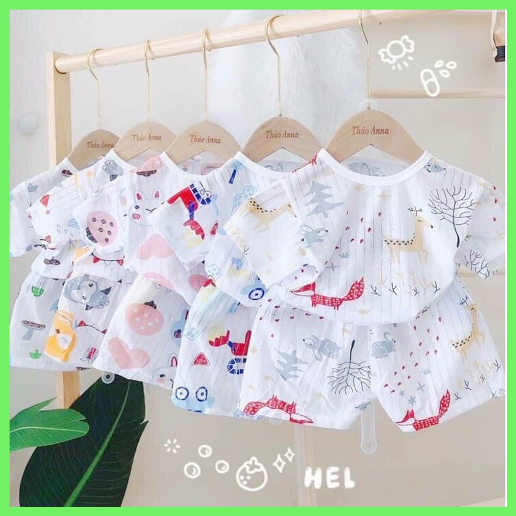 Bộ cotton giấy cho bé trai gái sơ sinh loại cộc tay cài vai đẹp từ 3-14kg giao màu ngẫu nhiên – BCT13