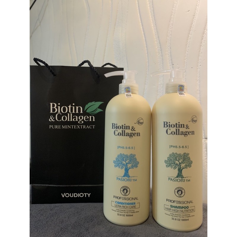 Cặp Gội Xả Biotin &amp; Collagen Trắng Giảm Rụng Tóc Phục Hồi Tóc Khô Sơ