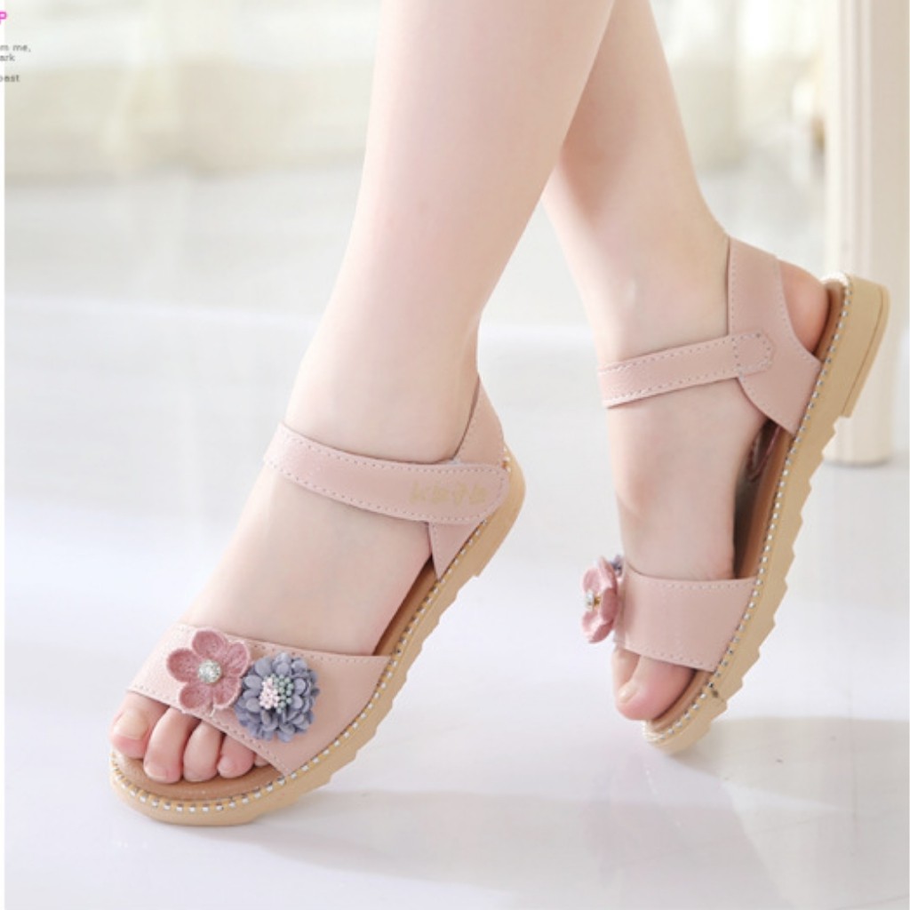 Sandal Bé Gái ♥ FREESHIP ♥ Dép Quai Hậu Đính Hoa Trà Da Mềm size 26-37