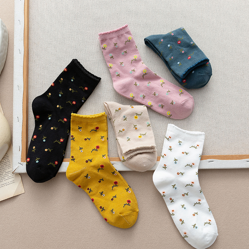 Vớ Cotton In Họa Tiết Hoa Phong Cách Hàn Quốc Thời Trang Cho Nữ