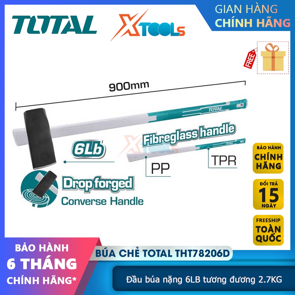 Búa chẻ 6LB TOTAL THT78206D, làm từ chất liệu cao cấp, đầu búa được đúc rèn nguyên khối, chịu nhiệt [CHÍNH HÃNG][XTOOLS]