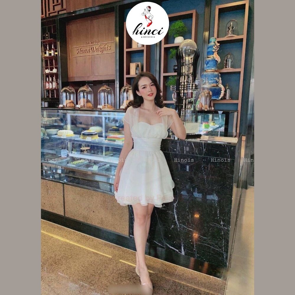Váy Xoè Ngắn Tay Phồng Cổ Vuông - Đầm Dáng Xòe Cúp Ngực, Style Bánh Bèo Tiểu Thư, Chất Liệu Voan Tơ Cao Cấp [250]