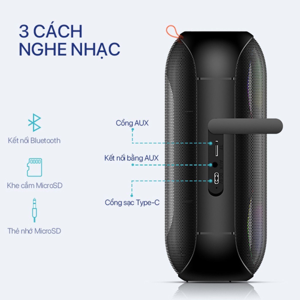 Loa Bluetooth ACOME A20 Công Suất 20W Hiệu Ứng LED RGB Chống Nước IPX7 30H Sử Dụng Liên Tục - Hàng Chính Hãng