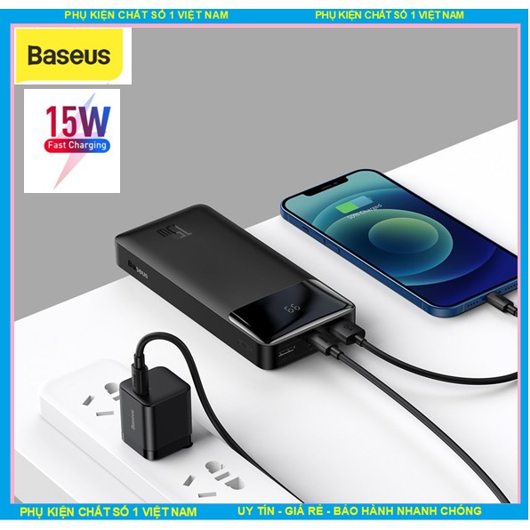 Pin sạc dự phòng 30000mAh 15W Màn hình LED Baseus Bipow Digital Display Power BanK  2 Cổng sạc nhanh , bảo hành 24 tháng