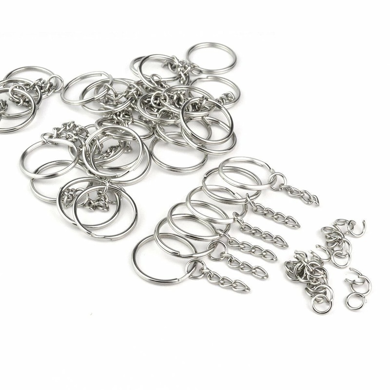 Set 50 Vòng Móc Khóa Ngắn Bằng Kim Loại Bóng 25mm Làm Trang Sức DIY