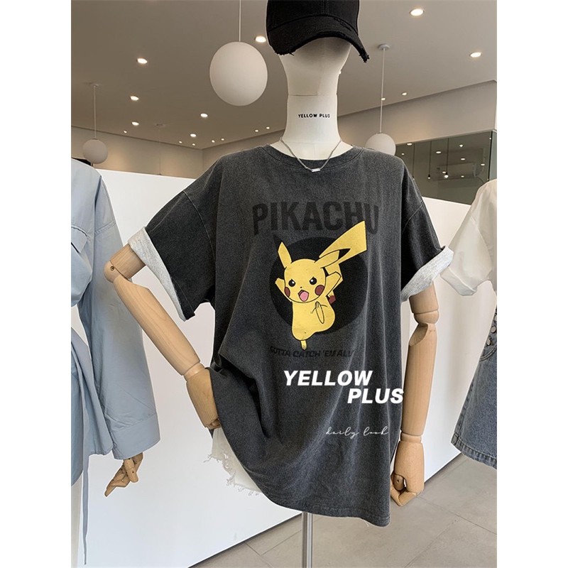 [Ảnh thật] Áo phông nữ màu xám bạc lông chuột Pikachu