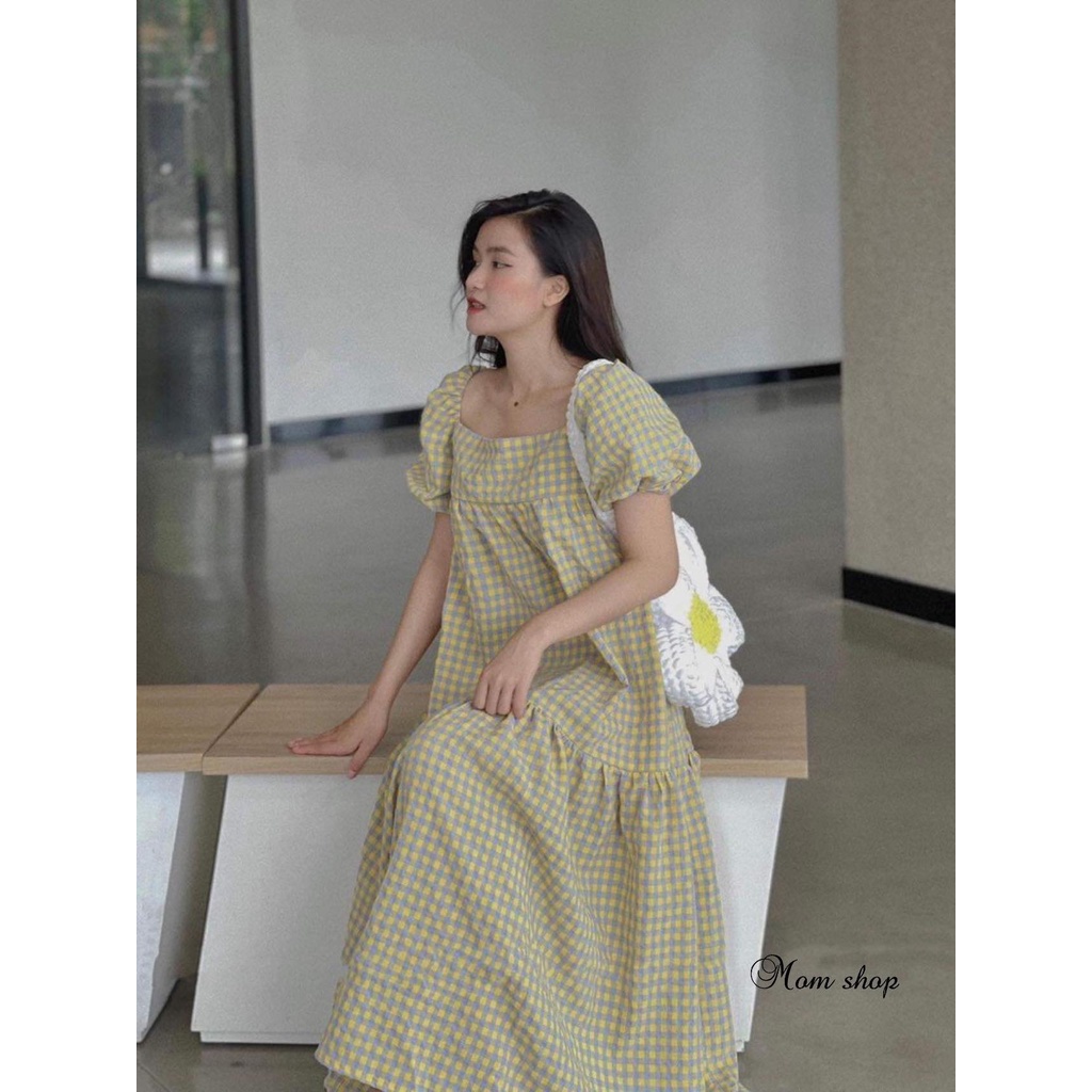 ĐẦM caro CỔ VUÔNG HOTTREND MÀU HOT HOT QUÁ LUÔN Ạ