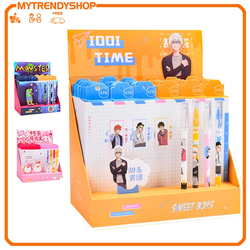 SET 3 BÚT GEL MỰC ĐEN NGÒI 0.5MM DẠNG NẮP ĐẬY HOẠT HÌNH