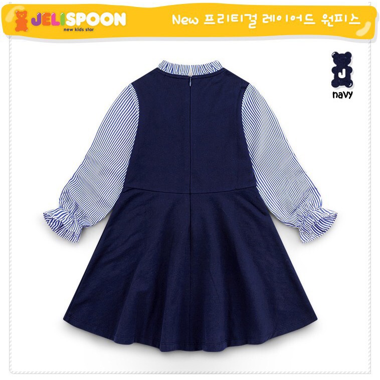Đầm thun da cá phối vải tay dài Jelispoon cho bé gái 5-10T D1135
