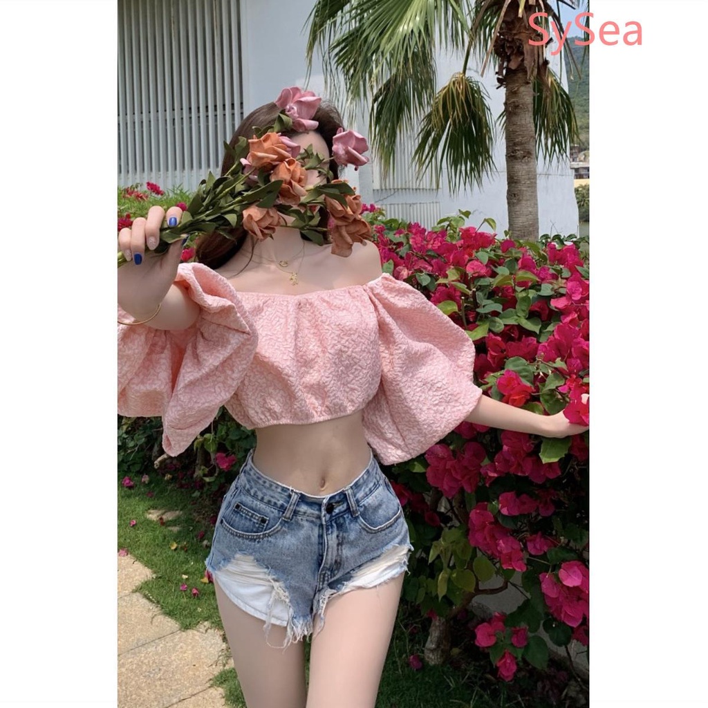 Áo kiểu croptop tay phồng trễ vai thời trang quyến rũ dành cho nữ