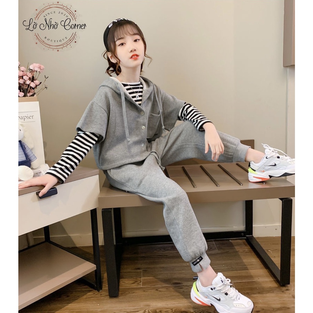 Quần áo thu đông set 3 chi tiết thời trang cho bé gái size đại 5/6/7/8/9/10/11/12/13/14/15/16 tuổi(14-55kg) hàng QCCC