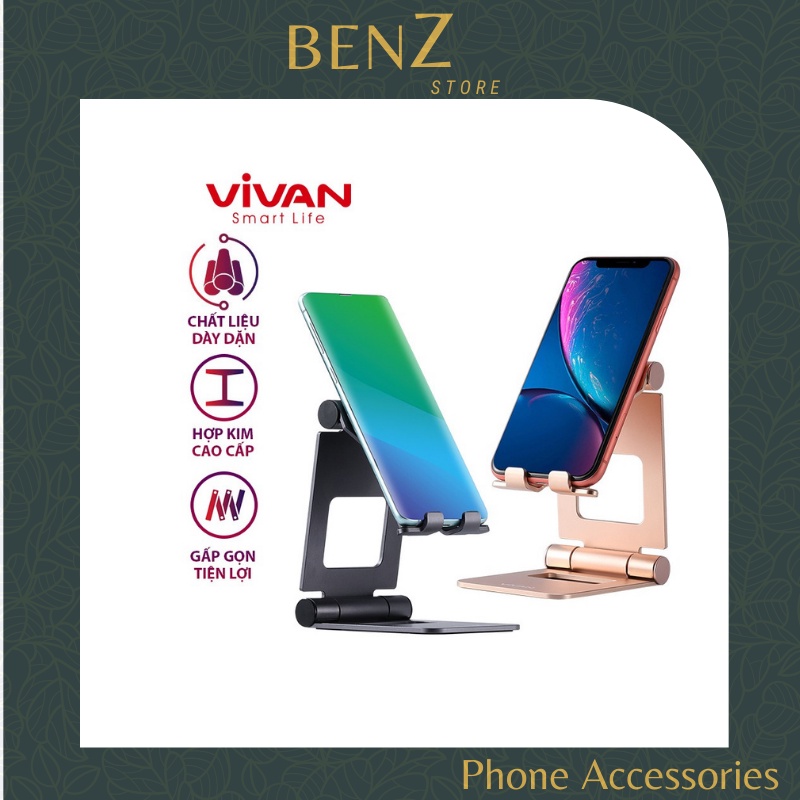 Giá Đỡ Điện Thoại Máy Tính Bảng Ipad Gấp Gọn Kim Loại Xoay 270° Siêu Nhẹ VIVAN VH01 Kích thước 126x 78 x21mm