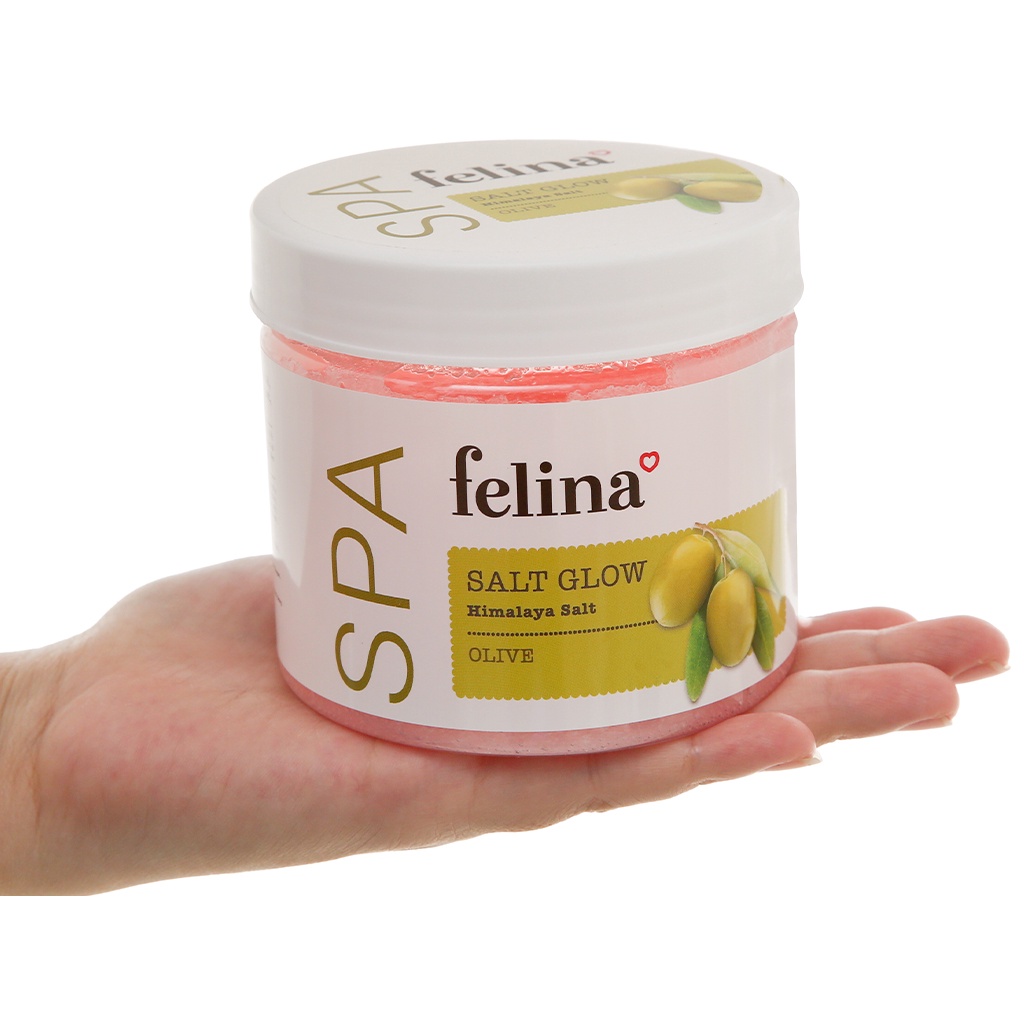 Tẩy Tế Bào Da Chết Body Cơ Thể Muối Tắm Chiết Xuất Quả Olive Felina Salt Glow Himalaya Olive 500g Làm Sạch Da Mịn Màng