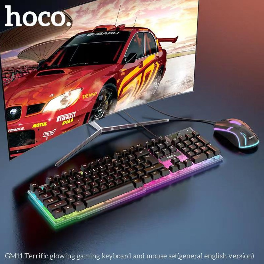 Combo Bàn phím và Chuột Hoco GM11 có dây, đèn LED RGB cầu vòng bắt mắt, 104 phím, chơi game hay làm việc rất thích