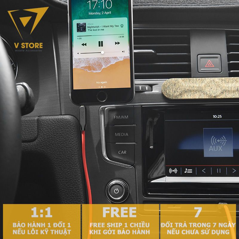 CÁP ÂM THANH 2 ĐẦU 3.5MM HOCO UPA11 JACK AUDIO AUX 1M KẾT NỐI ĐIỆN THOẠI XE HƠI Ô TÔ LOA