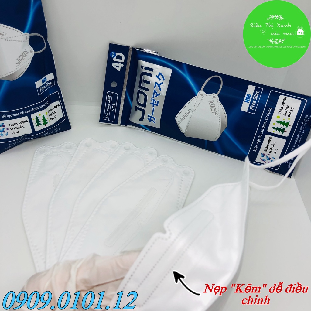 Khẩu trang n95 kiểu dáng kf94 Jomi chính hãng bịch 5 cái, khẩu trang 4d Mayan cao cấp