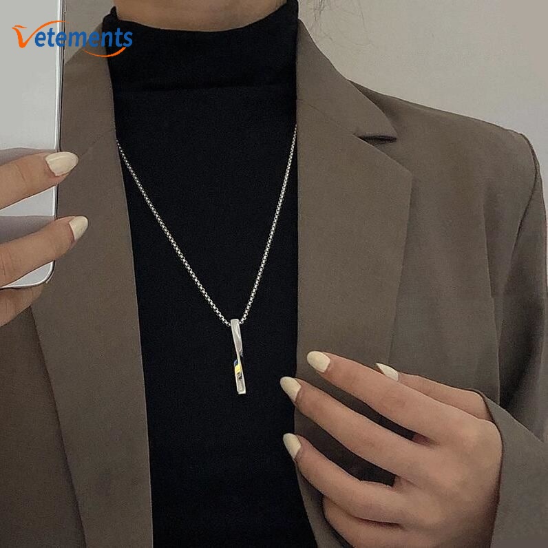Vòng cổ Bạc Hợp Kim Mặt Hình Chữ Nhật Xoắn Ốc Đơn Giản Thời Trang Cho Nam Nữ