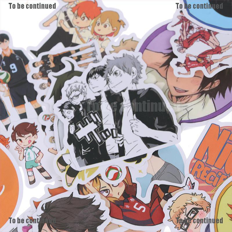 Bộ 50 miếng dán PVC chống thấm nước hình ảnh anime Haikyuu trang trí vali hành lý/laptop/ván trượt theo ý thích