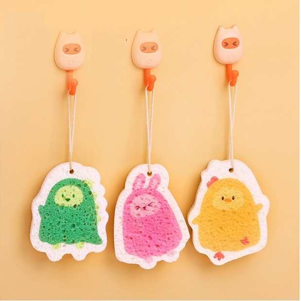Miếng Bọt Biển Rửa Chén Dạng Nén Hoạt Hình Dễ Thương, Chống Vi Khuẩn, Có Thể Dùng Nhiều Lần