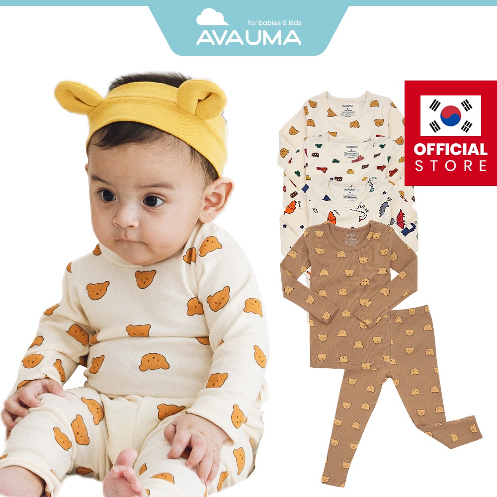 Bộ đồ ngủ Avauma vải cotton họa tiết hoạt hình quái vật đáng yêu cho bé 3 tháng - 7 tuổi