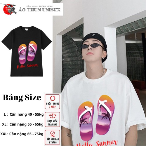 Áo thun phông tay lỡ mùa hè đi biển form rộng dành cho nam nữ KAKISHOP , in hình đôi dép 2 màu trắng đen ULZZANG