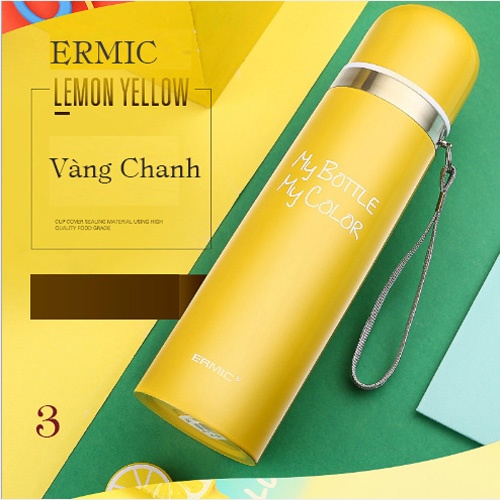 Bình Giữ Nhiệt Ermic INOX 304 - Bình Giữ Nhiệt 500ml (TẶNG Cọ Bọt Biển Vệ Sinh Bình)