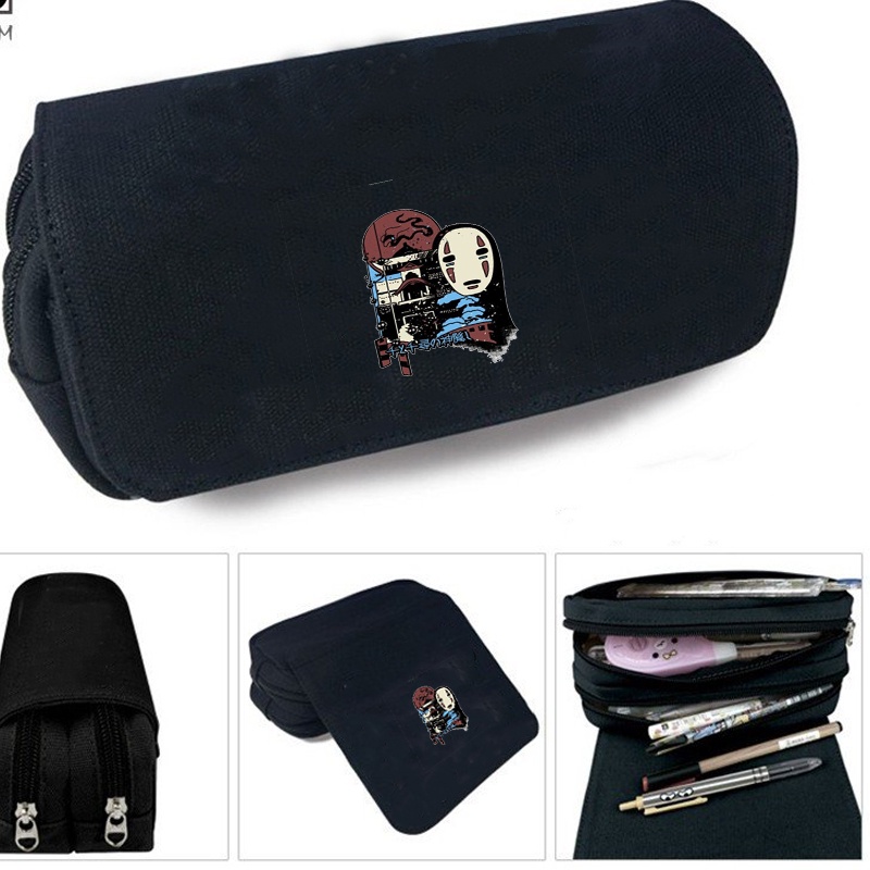 Hộp bút vải canvas in hình GHIBLI VÔ DIỆN BỒ HÓNG Spirited Away anime chibi khóa trắng đi học tiện lợi